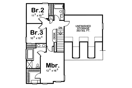 Floor Plan - Upper Floor for Country House Plan #20-2227 - 3 bed, 2.5 bath