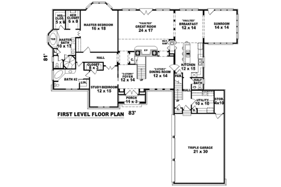 Floor Plan - Main Floor for European House Plan #81-1330 - 3 bed, 3.5 bath