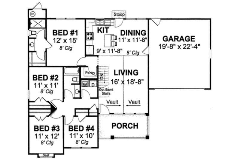Dream House Plan - Floor Plan - Main Floor 1 for Craftsman House Plan #20-1884 - 4 bed, 2 bath