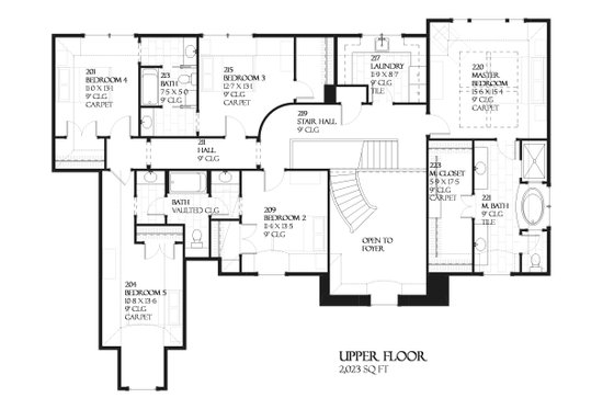 European style house plan, upper level floor plan