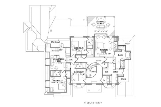 Floor Plan - Upper Floor for Traditional House Plan #1054-22 - 6 bed, 6.5 bath