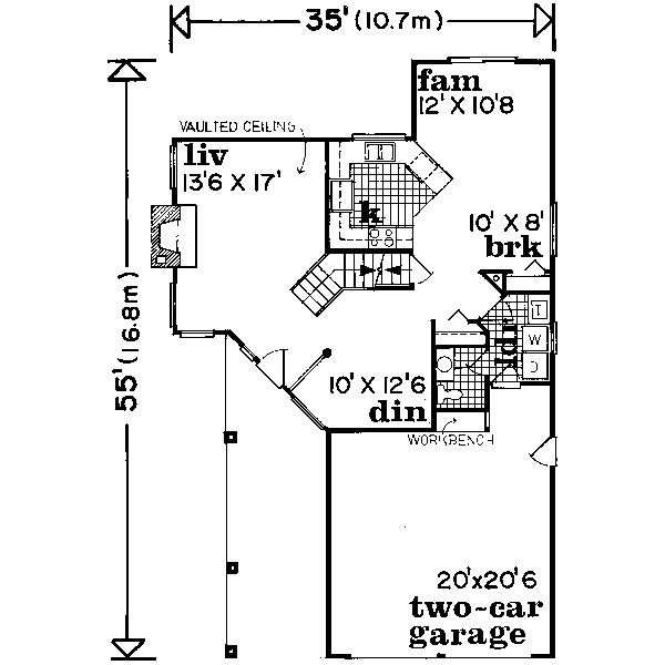 Floor Plan - Main Floor for Traditional House Plan #47-611 - 3 bed, 2.5 bath