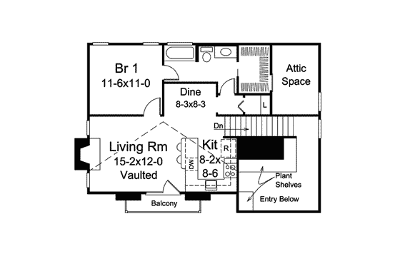Floor Plan - Upper Floor House Plan #57-596 - 1 bed, 1 bath