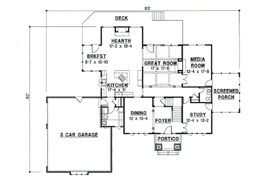 Floor Plan - Main Floor for Modern House Plan #67-598 - 4 bed, 3.5 bath