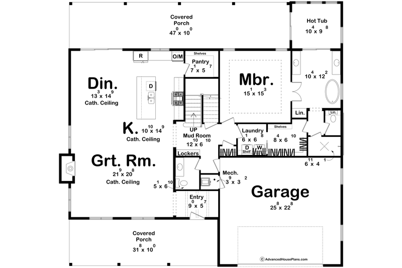House Design - Floor Plan - Main Floor for Farmhouse House Plan #455-359 - 4 bed, 3.5 bath