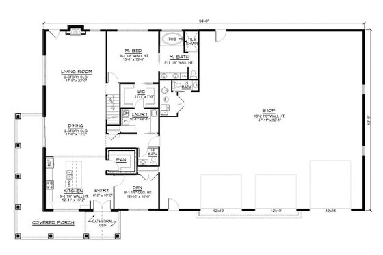 Floor Plan - Main Floor for Barndominium House Plan #1064-193 - 3 bed, 2.5 bath