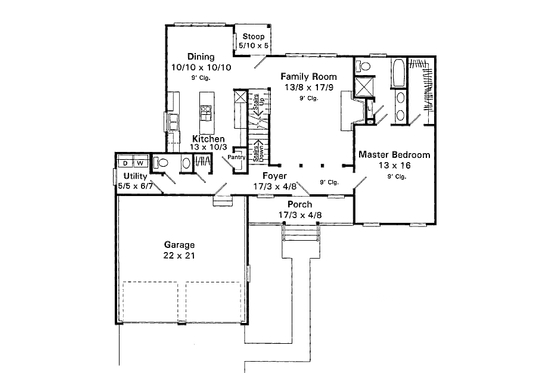 Floor Plan - Main Floor for Traditional House Plan #41-123 - 3 bed, 2.5 bath