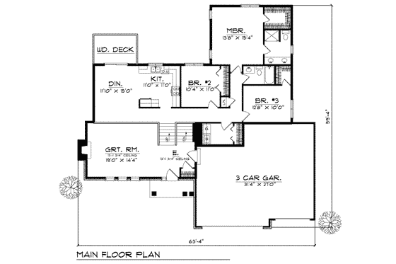 Floor Plan - Main Floor for Traditional House Plan #70-179 - 3 bed, 2 bath