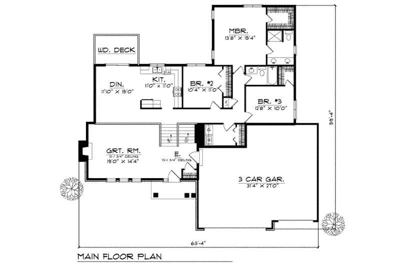 House Plan Design - Floor Plan - Main Floor for Traditional House Plan #70-179 - 3 bed, 2 bath
