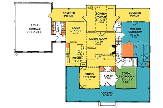 Floor Plan - Main Floor for Country House Plan #20-2041 - 4 bed, 3 bath