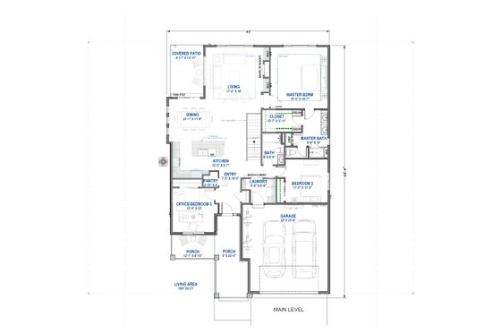 Floor Plan - Main Floor for Ranch House Plan #1069-23 - 3 bed, 2 bath
