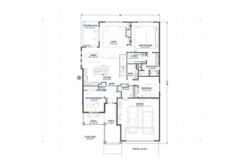 Home Plan - Floor Plan - Main Floor for Ranch House Plan #1069-23 - 3 bed, 2 bath