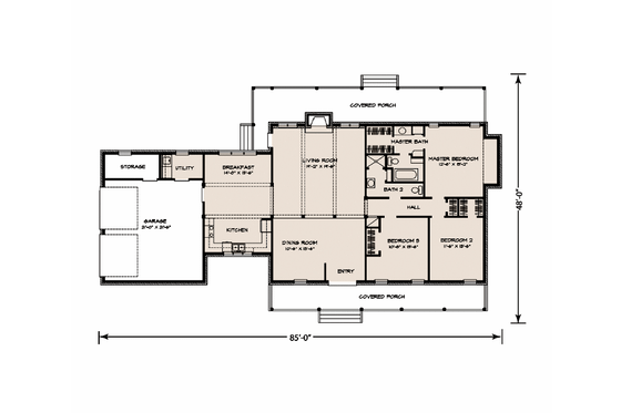 Floor Plan - Main Floor for Ranch House Plan #140-125 - 3 bed, 2 bath