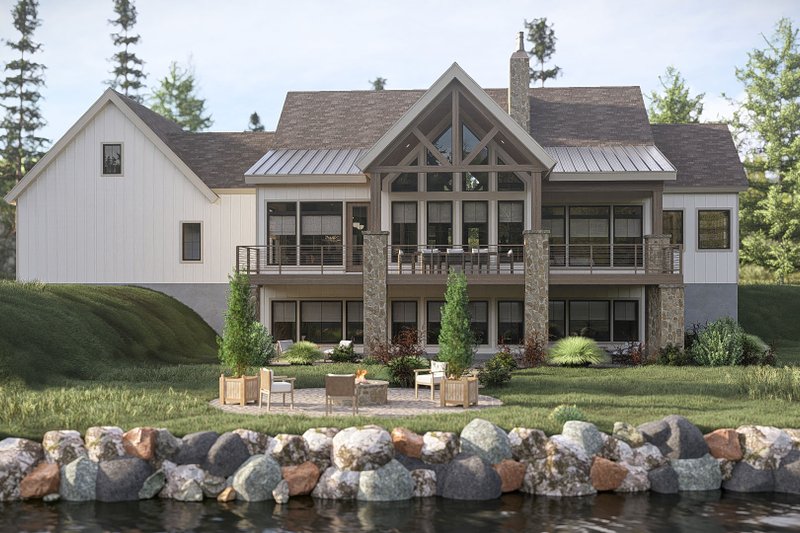 Architectural House Design - Exterior - Rear Elevation for Prairie House Plan #455-816 - 2 bed, 2.5 bath