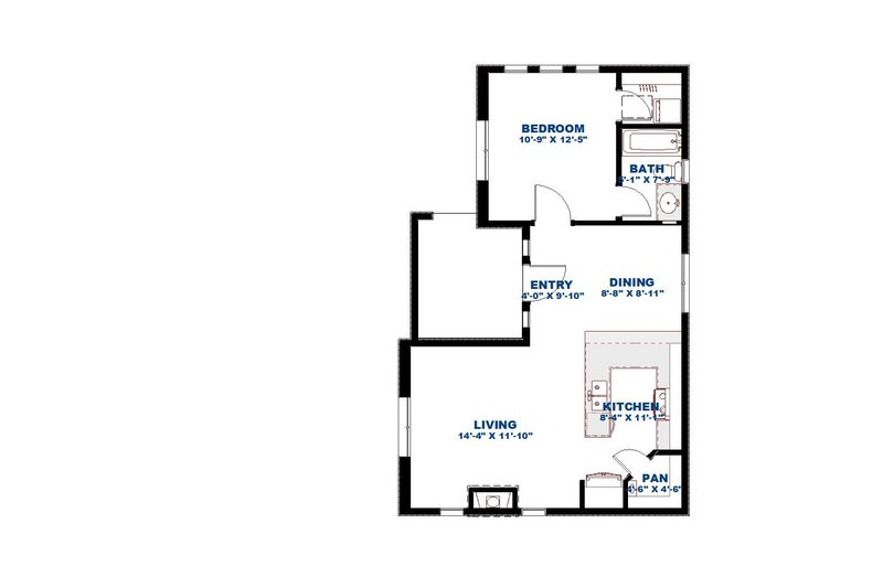House Design - Floor Plan - Main Floor for Mediterranean House Plan #1126-8 - 1 bed, 1 bath