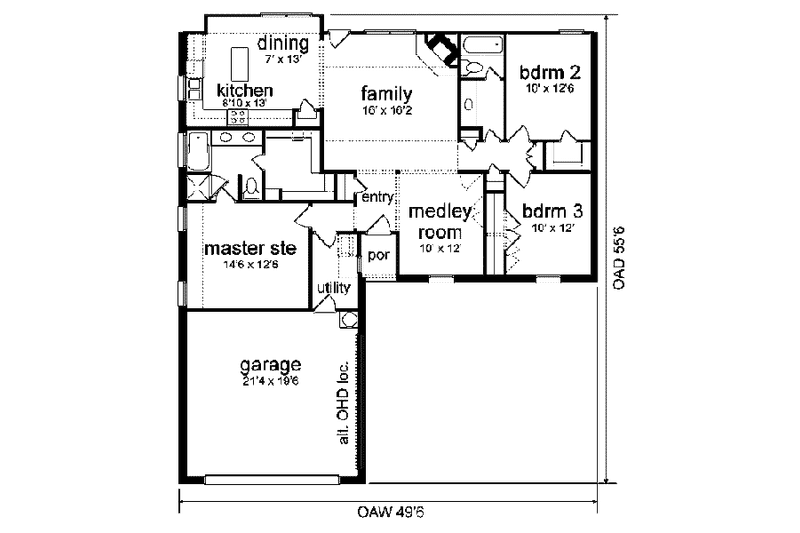 House Blueprint - Floor Plan - Main Floor for Traditional House Plan #84-112 - 3 bed, 2 bath