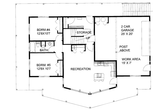 Floor Plan - Lower Floor for Cabin House Plan #117-781 - 4 bed, 3 bath