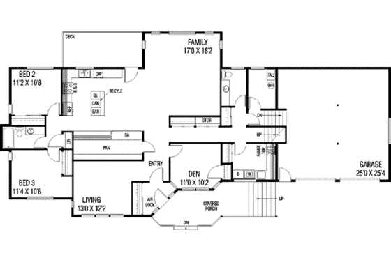 Floor Plan - Main Floor for Modern House Plan #60-307 - 3 bed, 2.5 bath