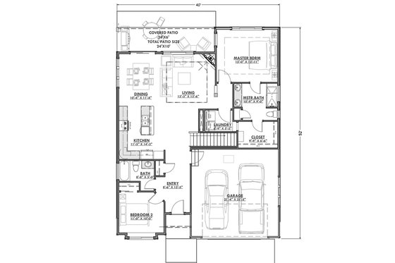 Floor Plan - Main Floor for Craftsman House Plan #1069-15 - 2 bed, 2 bath