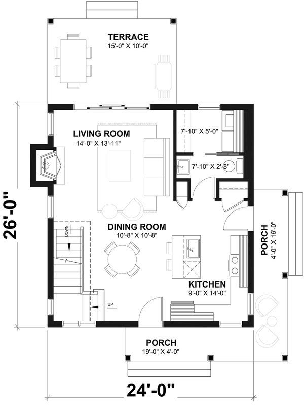 Architectural House Design - Floor Plan - Main Floor for Cottage House Plan #23-661 - 2 bed, 2 bath