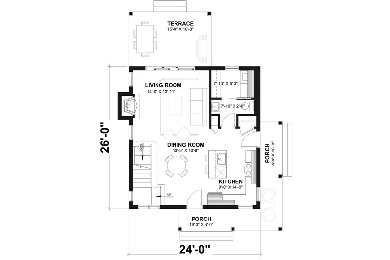 Home Plan - Floor Plan - Main Floor for Cottage House Plan #23-661 - 2 bed, 2 bath