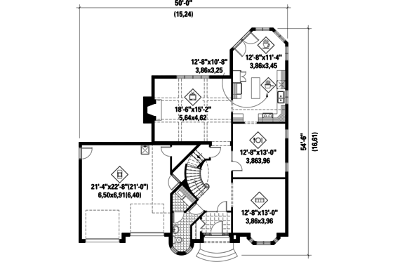 Floor Plan - Main Floor for European House Plan #25-4797 - 3 bed, 1 bath