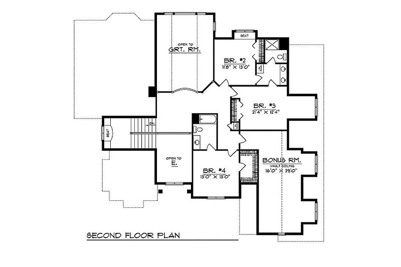 Home Plan - Floor Plan - Upper Floor for European House Plan #70-546 - 4 bed, 3.5 bath
