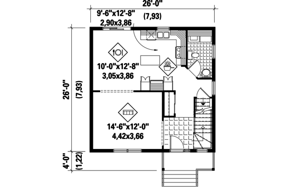 Floor Plan - Main Floor for Traditional House Plan #25-4414 - 3 bed, 1 bath