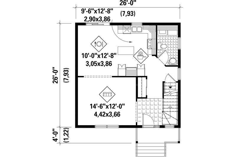 Architectural House Design - Floor Plan - Main Floor for Traditional House Plan #25-4414 - 3 bed, 1 bath