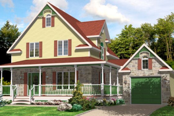 Exterior - Front Elevation for Country House Plan #138-242 - 3 bed, 1.5 bath