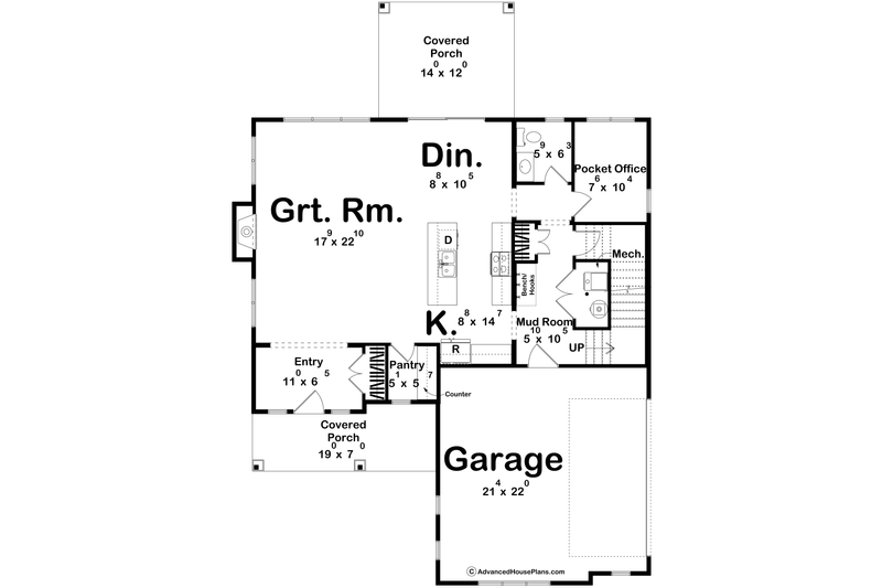 House Plan Design - Floor Plan - Main Floor for Farmhouse House Plan #455-561 - 4 bed, 2.5 bath