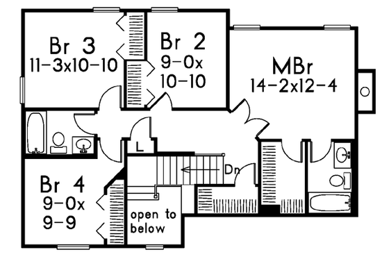 Floor Plan - Upper Floor for European House Plan #57-166 - 4 bed, 2.5 bath