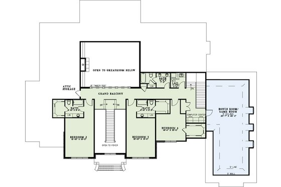 Floor Plan - Upper Floor for European House Plan #17-3329 - 4 bed, 4.5 bath