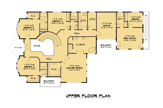 Floor Plan - Upper Floor for Mediterranean House Plan #1066-101 - 7 bed, 6.5 bath