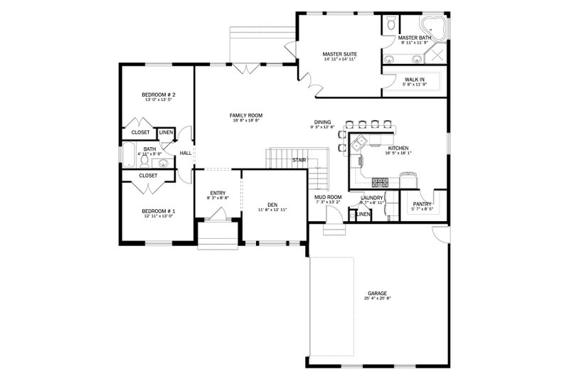 House Design - Floor Plan - Main Floor for Ranch House Plan #1060-280 - 3 bed, 2 bath