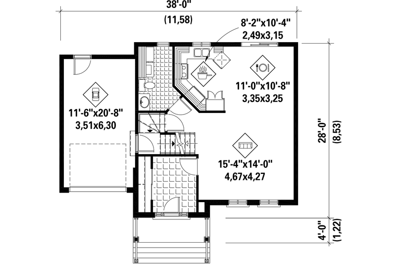 Home Plan - Floor Plan - Main Floor for European House Plan #25-4681 - 3 bed, 1 bath