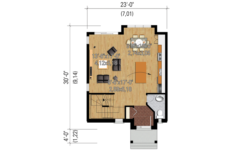 House Design - Floor Plan - Main Floor 1 for Contemporary House Plan #25-4434 - 2 bed, 1 bath