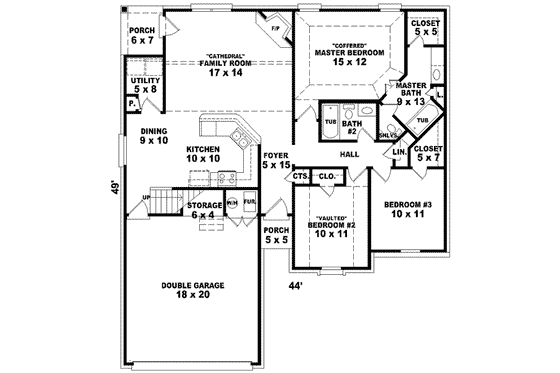 Floor Plan - Main Floor for European House Plan #81-722 - 3 bed, 2 bath