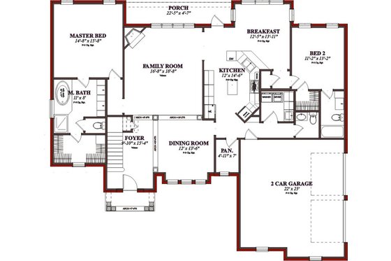 Floor Plan - Main Floor for Traditional House Plan #63-206 - 4 bed, 4.5 bath