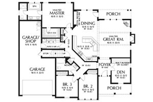 Floor Plan - Main Floor for Craftsman House Plan #48-956 - 3 bed, 2 bath