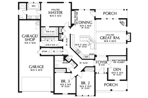 Floor Plan - Main Floor for Craftsman House Plan #48-956 - 3 bed, 2 bath