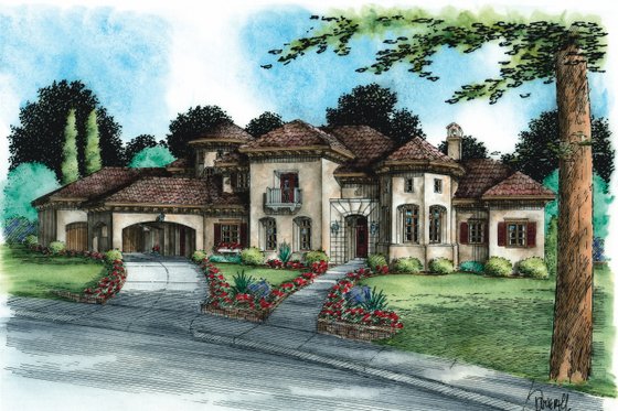 Exterior - Front Elevation 5 for Mediterranean House Plan #20-2166 - 5 bed, 6 bath