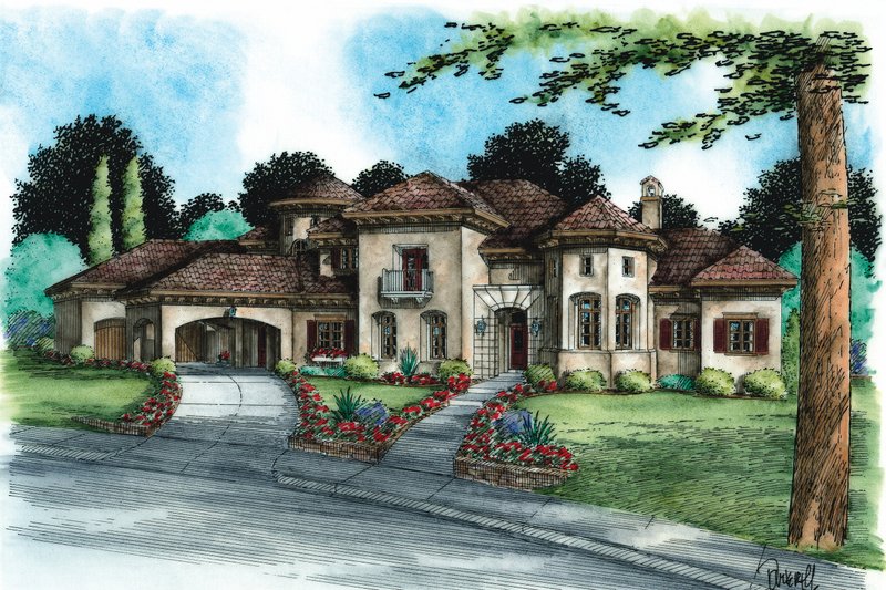 Architectural House Design - Exterior - Front Elevation 5 for Mediterranean House Plan #20-2166 - 5 bed, 6 bath