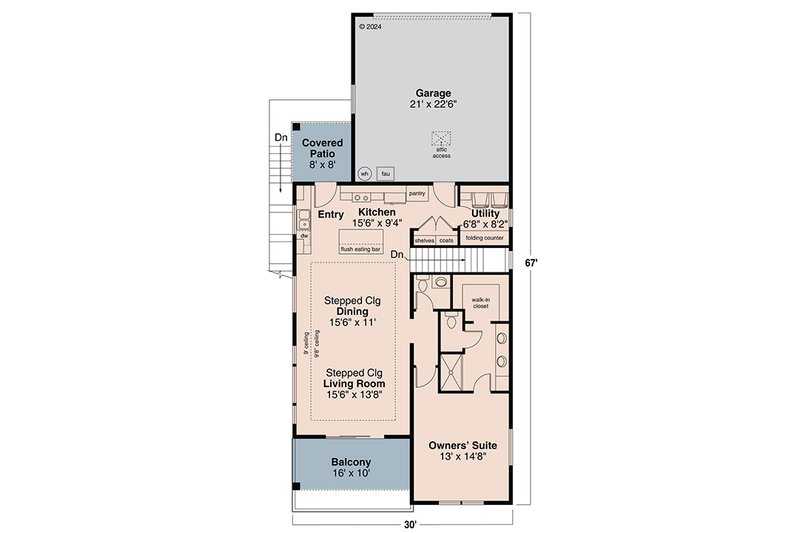 Architectural House Design - Floor Plan - Main Floor for Prairie House Plan #124-1405 - 3 bed, 2.5 bath