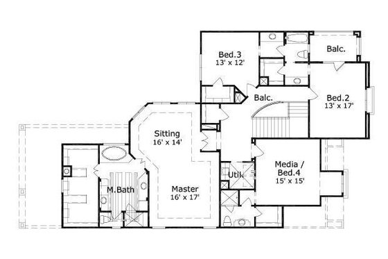 Floor Plan - Upper Floor for European House Plan #411-459 - 4 bed, 3.5 bath