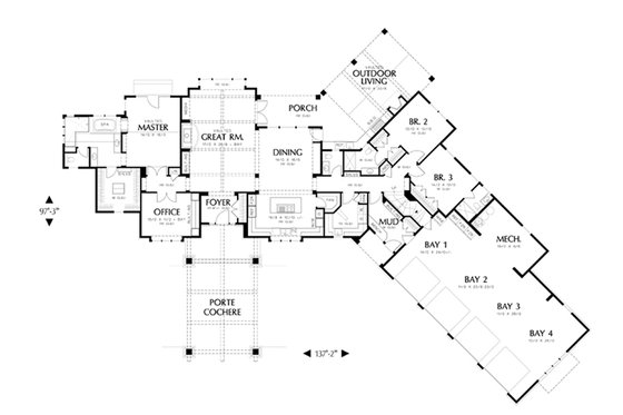 Floor Plan - Main Floor for Craftsman House Plan #48-465 - 4 bed, 4.5 bath
