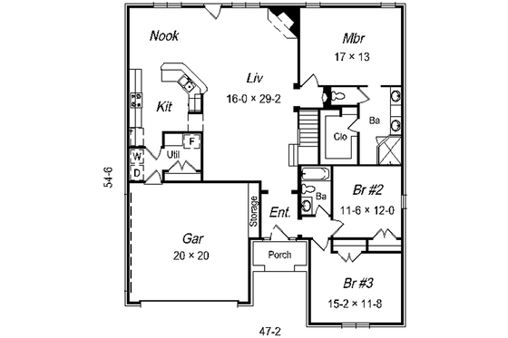 Floor Plan - Main Floor for European House Plan #329-248 - 3 bed, 2 bath