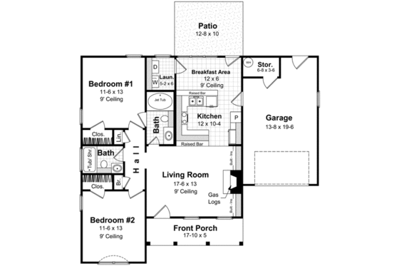 Floor Plan - Main Floor for Ranch House Plan #21-167 - 2 bed, 2 bath