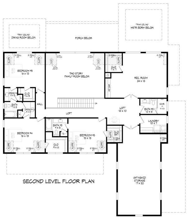 House Blueprint - Floor Plan - Upper Floor for Farmhouse House Plan #932-1434 - 5 bed, 5.5 bath