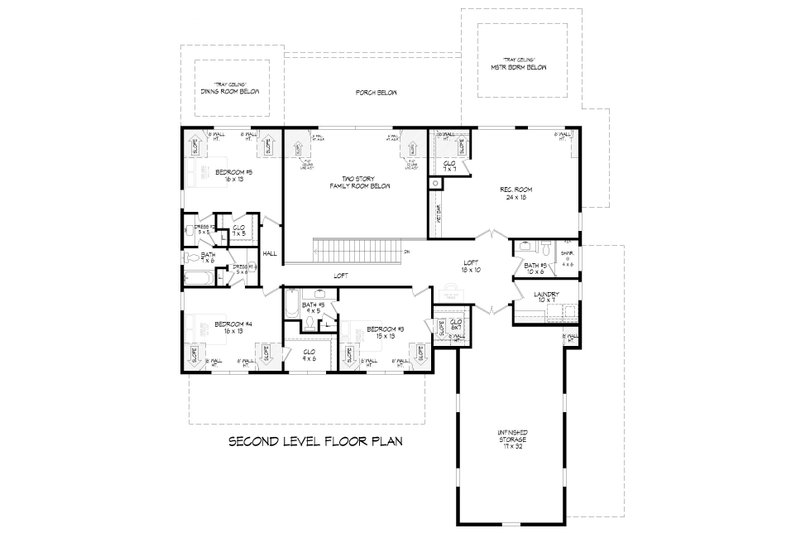 House Blueprint - Floor Plan - Upper Floor for Farmhouse House Plan #932-1434 - 5 bed, 5.5 bath